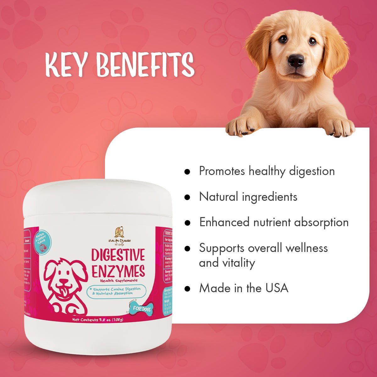 Digestive Enzyme Supplement for Dogs - Promotes Optimal Digestion & Nutrient Absorption - malibudjango